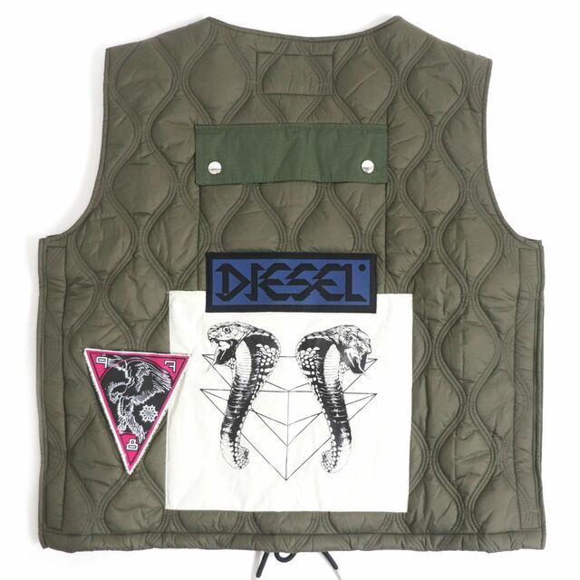 極美品□DIESEL/ディーゼル パッチワーク ジップアップ J-LUKI JACKET ミリタリーベスト/ユーティリティベスト/ジレ カーキ XL 正規品 3