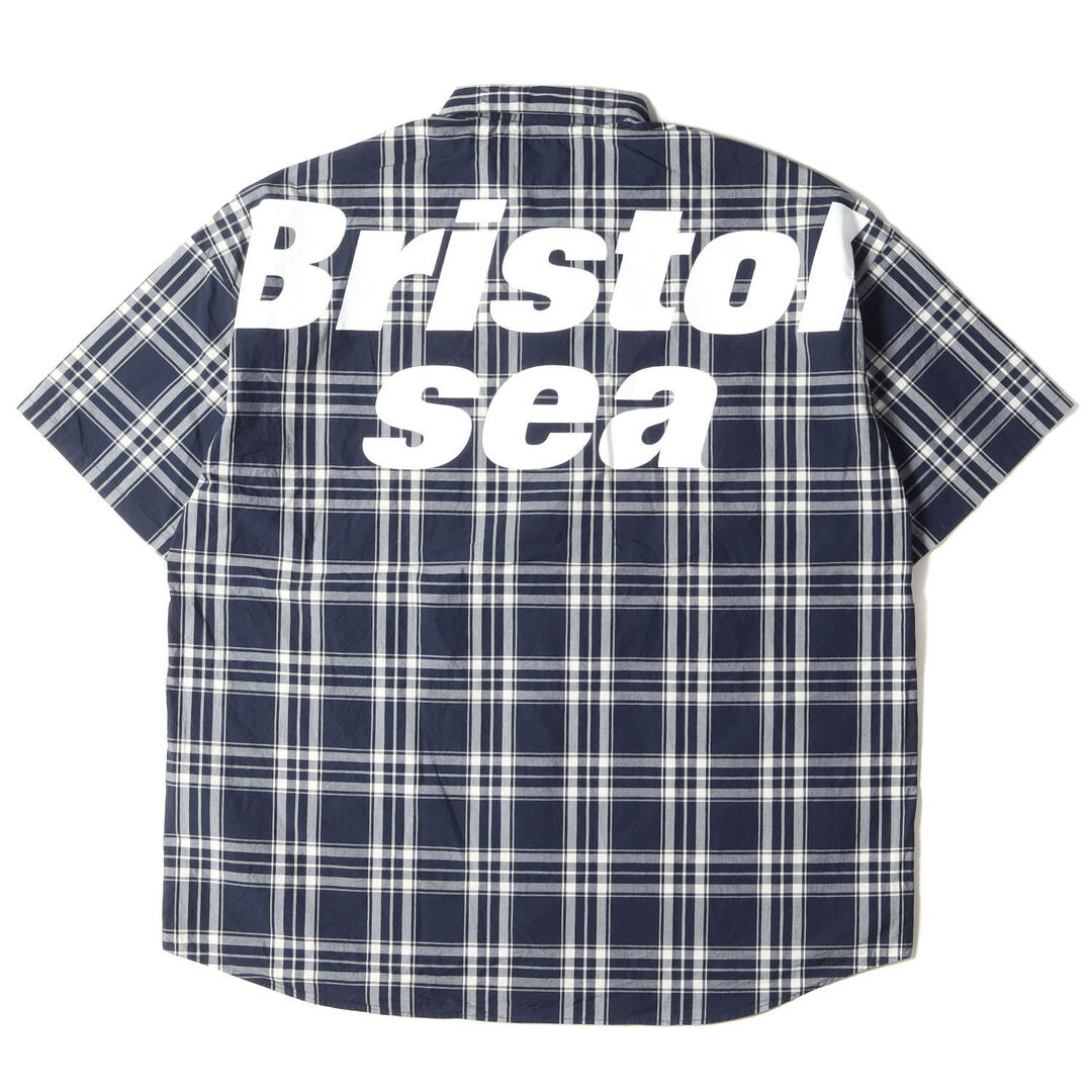 F.C.Real Bristol エフシーレアルブリストル シャツ サイズ:M WIND AND SEA コラボロゴ チェック バギー 半袖シャツ S/S BAGGY SHIRT 22SS ネイビー オフホワイト 紺白 トップス カジュアルシャツ コラボ 【メンズ】【美品】