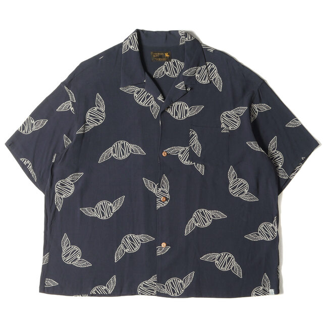 visvim ビズビム シャツ サイズ:4 CONTRARY DEPT コントラリー デプト ウイング柄 レーヨン オープンカラー 半袖 シャツ WALLIS SHIRT S/S 22SS ネイビー 紺 トップス アロハ ハワイアン カジュアル 【メンズ】【美品】