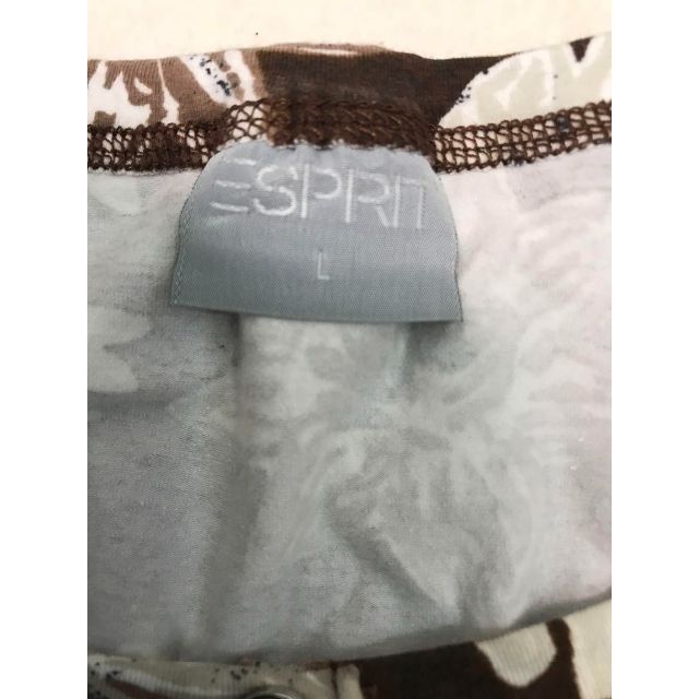 Esprit(エスプリ)のエスプリ　半袖ワンピース膝丈　伸縮性あり　Tシャツ素材　L  茶系花柄 レディースのワンピース(ひざ丈ワンピース)の商品写真