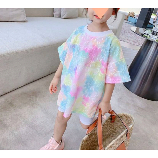 Tシャツ キッズ 150cm レインボー トップス ニコちゃん 韓国風 ピンク  キッズ/ベビー/マタニティのキッズ服女の子用(90cm~)(Tシャツ/カットソー)の商品写真