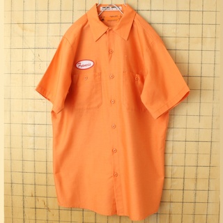 レッドキャップ(RED KAP)の80s USA製 RED KAPワッペンワークシャツ オレンジM 半袖 ss37(シャツ)