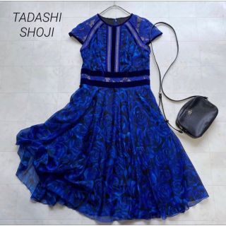 タダシショウジ(TADASHI SHOJI)のタダシショージ タグ付き未使用品 レースフレアワンピース 青 ブルー  Aライン(ひざ丈ワンピース)