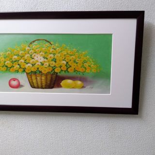 肉質油絵　横　特寸法　黄色い花　額装仕上げ品