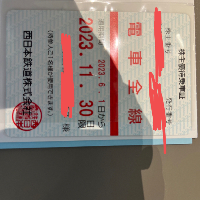 西日本鉄道　西鉄　株主優待乗車証　電車全線　2023.11末迄　法人名義　定期