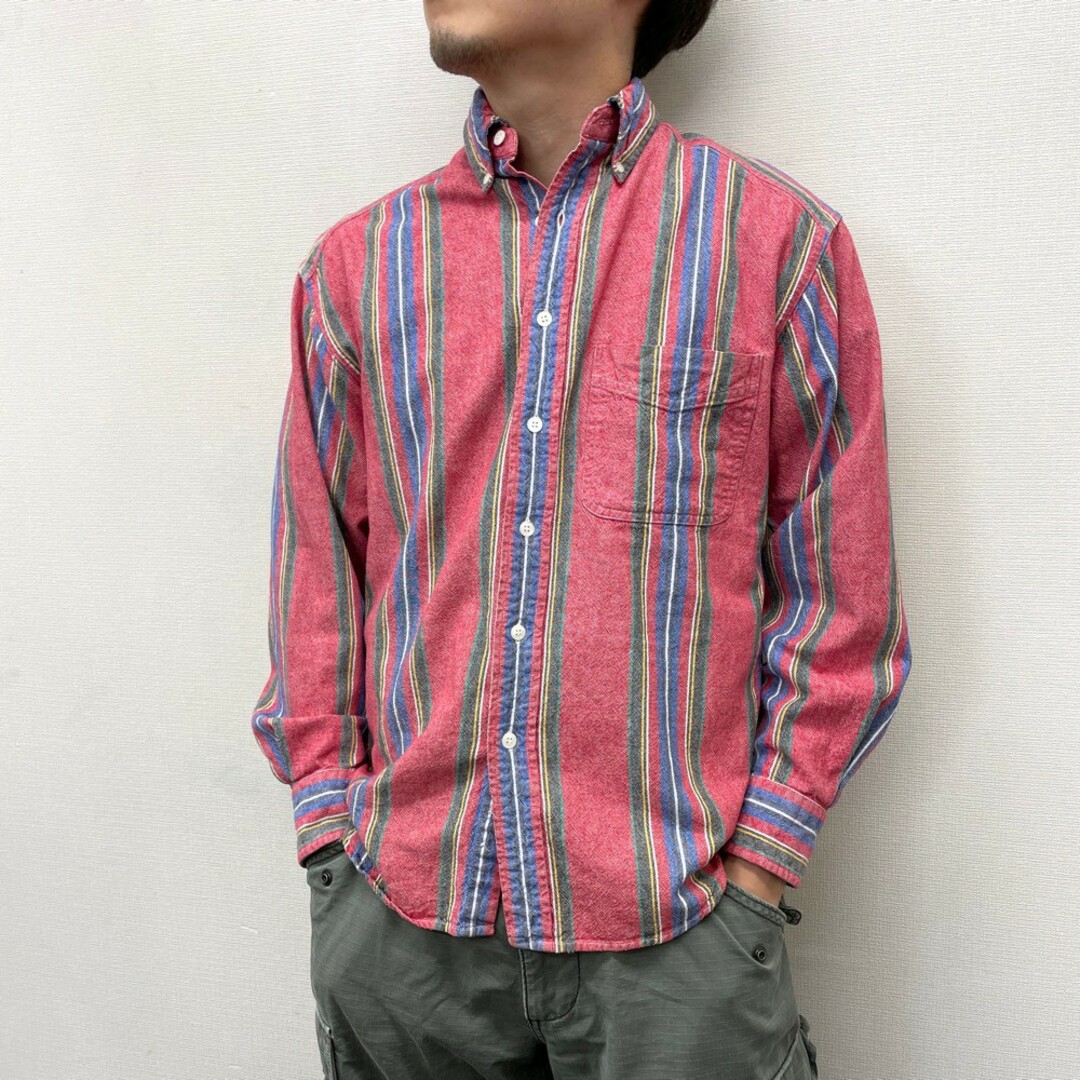 90's US古着 オールドギャップ OLD GAP ボタンダウン シャツ マルチストライプ柄 長袖 サイズ：メンズ S レッド系×ブルー×ブラック  【中古】