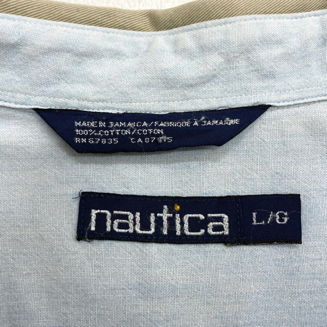 NAUTICA(ノーティカ)のUS古着 ノーティカ NAUTICA ボタンダウン シャツ 長袖 ロゴ 刺繍 サイズ：メンズ L ベージュ 【中古】 メンズのトップス(シャツ)の商品写真