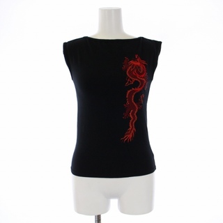 ヴィヴィアンタム(VIVIENNE TAM)のヴィヴィアンタム カットソー ノースリーブ ドラゴン刺繍 日本製 XS 黒 赤(カットソー(半袖/袖なし))