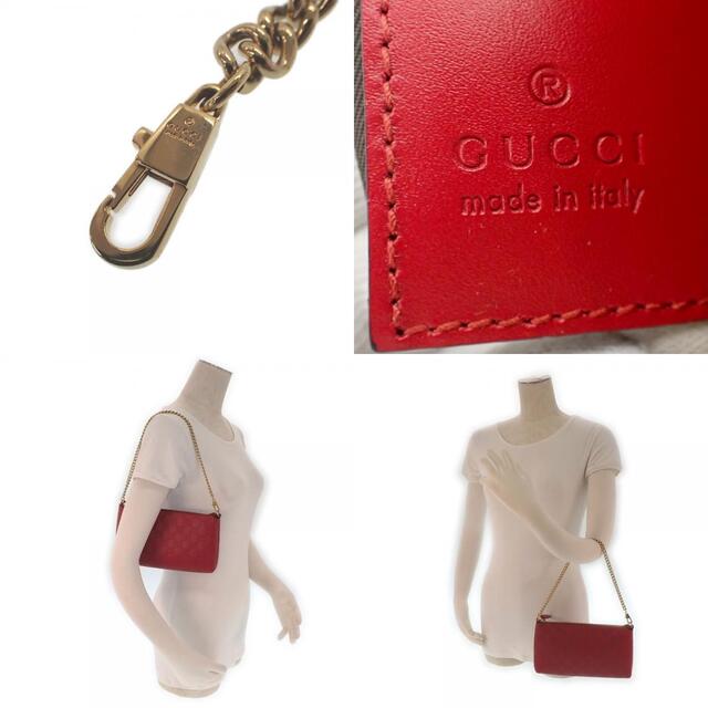 Gucci(グッチ)の【中古】 グッチ シマライン アクセサリーポーチ 428449 レッド　赤 ゴールド金具 長財布 チェーンウォレット GUCCI【質屋】 レディースのファッション小物(ポーチ)の商品写真