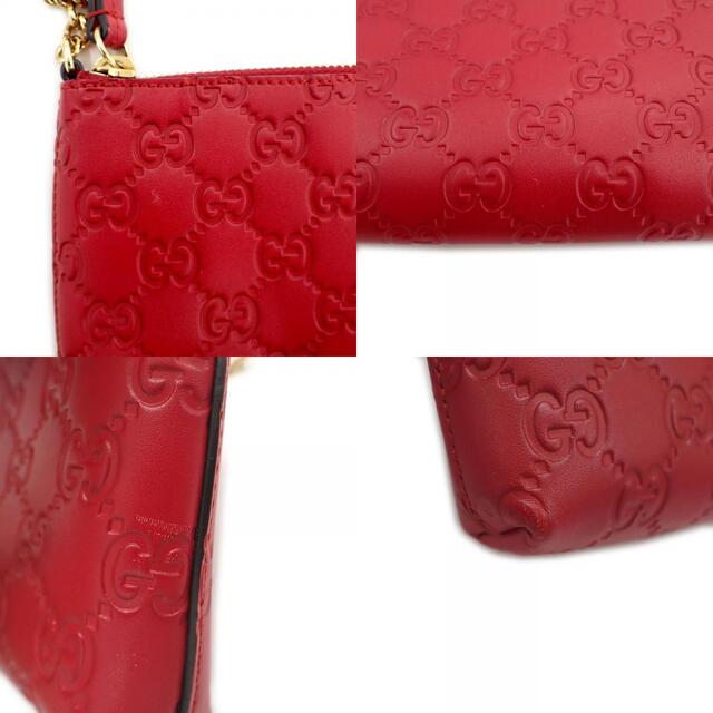 Gucci(グッチ)の【中古】 グッチ シマライン アクセサリーポーチ 428449 レッド　赤 ゴールド金具 長財布 チェーンウォレット GUCCI【質屋】 レディースのファッション小物(ポーチ)の商品写真