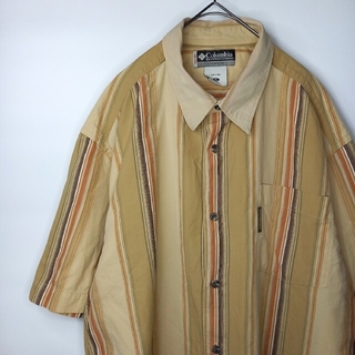 コロンビア(Columbia)のコロンビア　レトロ　ストライプシャツ　半袖　オーバーサイズ　ベージュ　XL(シャツ)