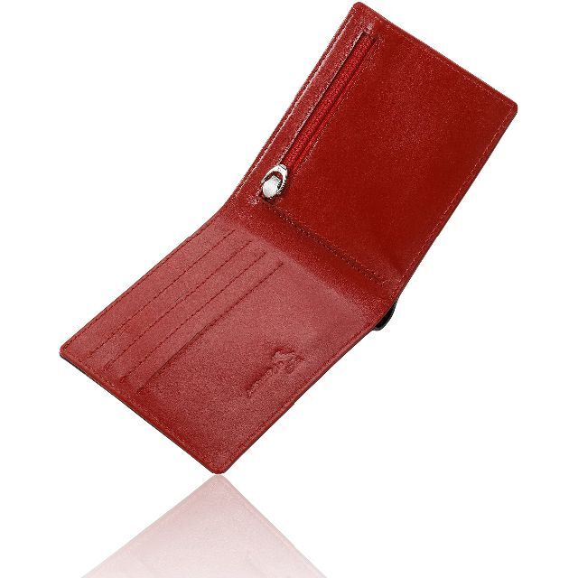 【色: 黒×赤】[AGENNDA] 薄い財布 メンズ 二つ折り イタリアン カー