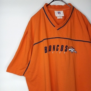 NFL　クルーネック　フットボールTシャツ　ブロンコス　刺繍ロゴ　オレンジ　L(Tシャツ/カットソー(半袖/袖なし))