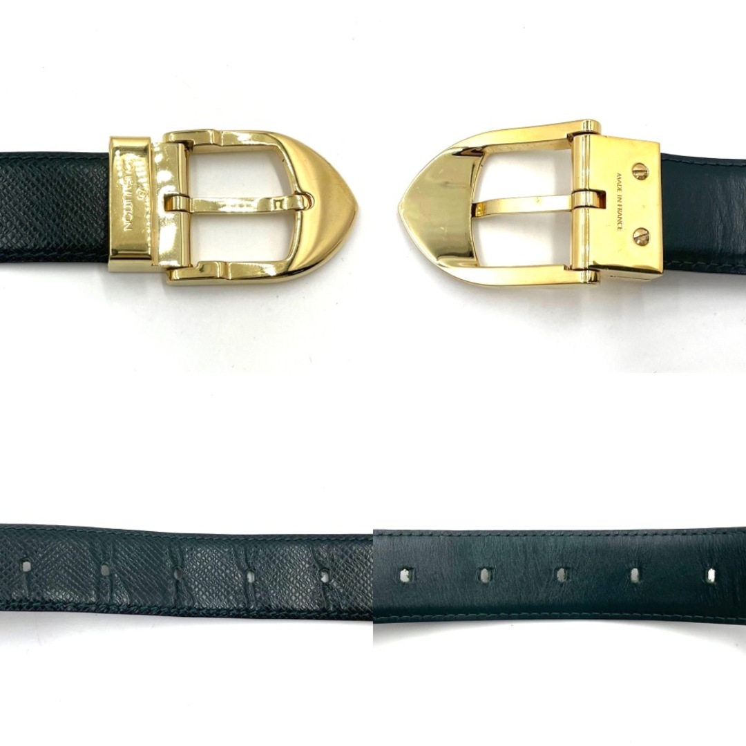 【値下げしました!】LOUIS VUITTON ルイヴィトン ベルト サンチュール クラシック シンプル 85/34 ファッションアイテム M6832 グリーン 緑 ゴールド金具 メンズ 定番【中古品】