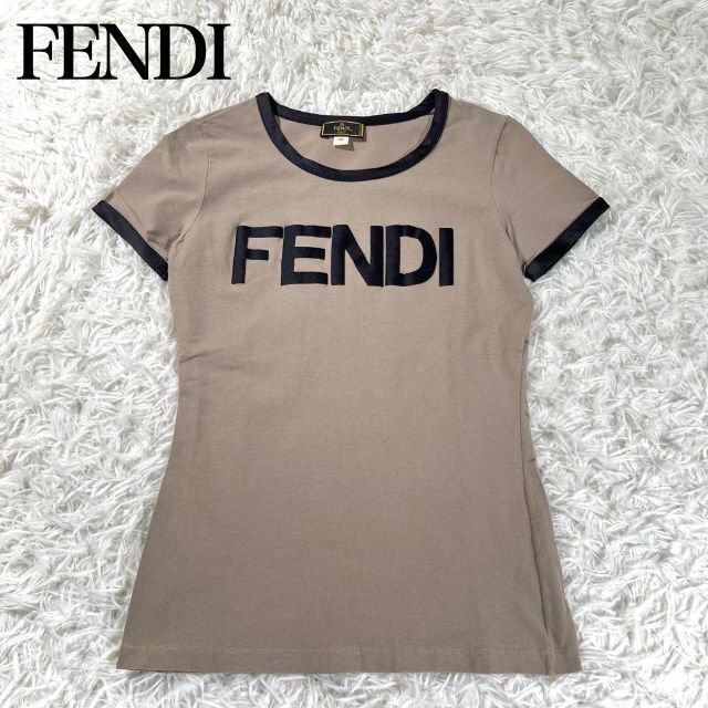 FENDI(フェンディ)の【極美品】FENDI フェンディ　ヴィンテージ　ロゴ入り半袖リンガーTシャツ レディースのトップス(Tシャツ(半袖/袖なし))の商品写真