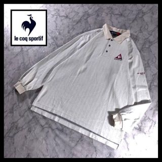 ルコックスポルティフ(le coq sportif)の古着 ルコックスポルティフ ニットポロシャツ 長袖 ベージュ 刺繍ロゴ M(ポロシャツ)