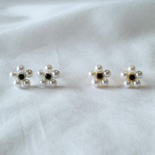 silver925 pearl flower pierce black P035(ピアス)