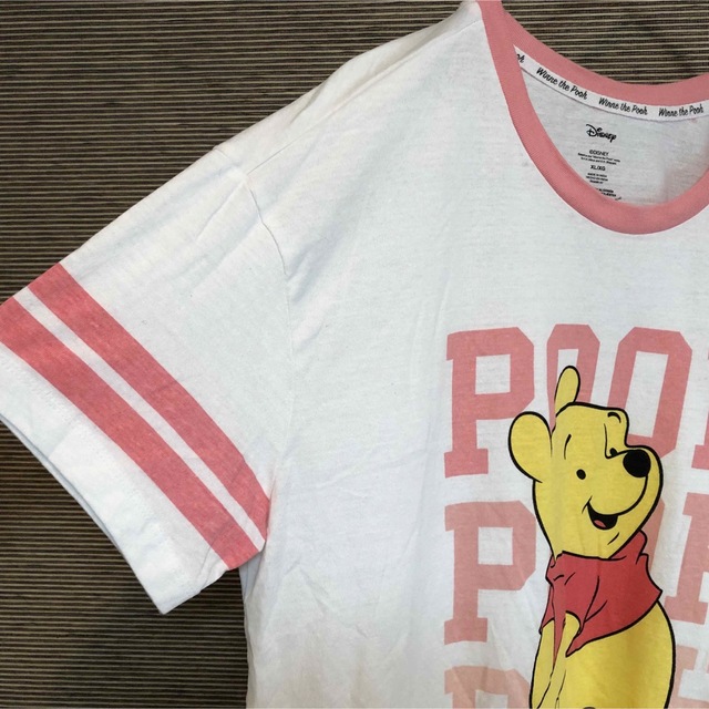 Disney(ディズニー)の【ディズニー】半袖Tシャツ　プーさん　クマ　ワンピース　トリム　ピンク46 レディースのトップス(Tシャツ(半袖/袖なし))の商品写真