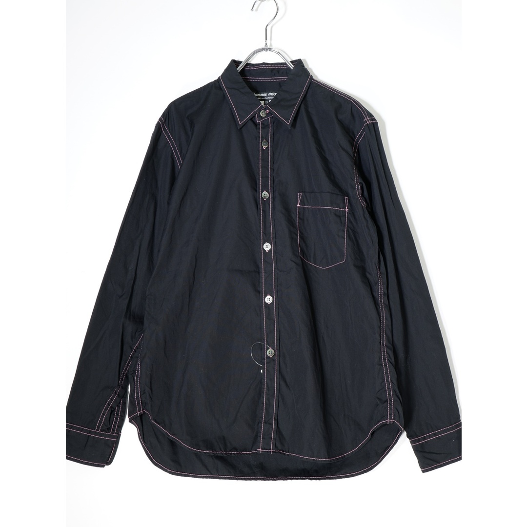 COMME des GARCONS HOMME DEUXコムデギャルソンオムドゥ 製品洗い加工 ピンクステッチ長袖シャツ【XS】【MSHA70673】