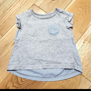 ニシマツヤ(西松屋)のベビー 子供服 半袖 Tシャツ 90サイズ グレー ブルー ストライプ(Tシャツ/カットソー)