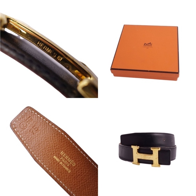 Vintage エルメス HERMES ベルト リバーシブル コンスタンス Hロゴ金具 カーフレザー レディース フランス製 75 ブラック/ブラウン 7