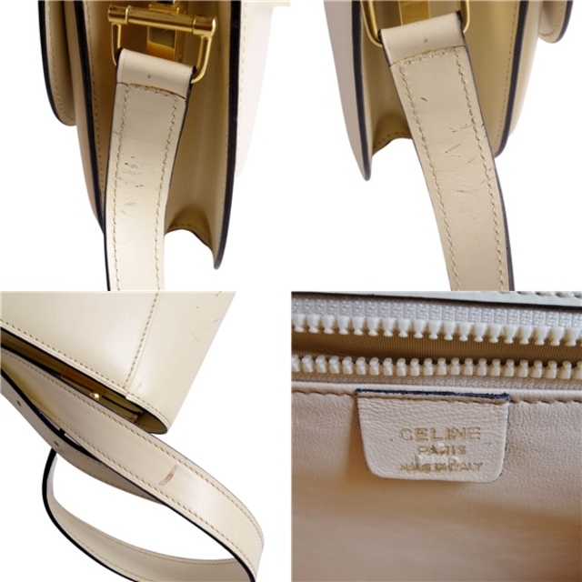 Vintage セリーヌ CELINE バッグ ショルダーバッグ ゴールド金具 カーフレザー カバン レディース アイボリー