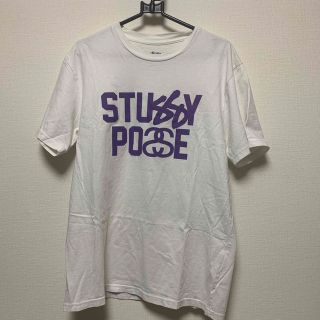 ステューシー(STUSSY)のSTUSSY  紫ロゴTシャツ　ホワイト　L(Tシャツ/カットソー(半袖/袖なし))