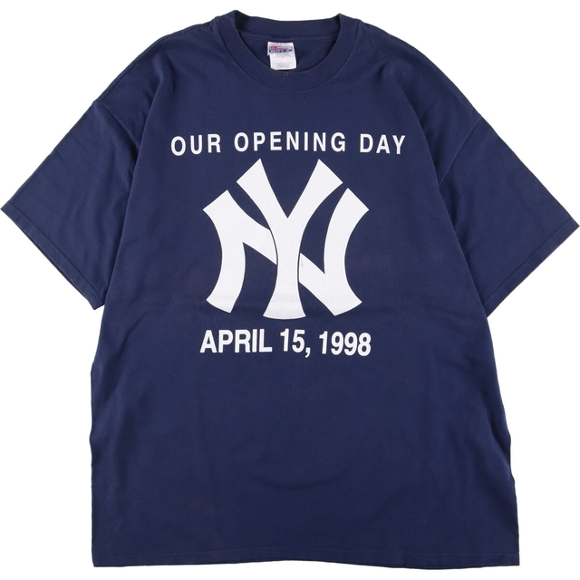 90年代 ヘインズ Hanes BEEFY-T 青タグ MLB NEW YORK YANKEES ニューヨークヤンキース 両面プリント スポーツプリントTシャツ メンズXXL ヴィンテージ /eaa337102
