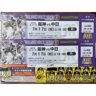 7月17日阪神vs中日　甲子園ライトスタンドペア券