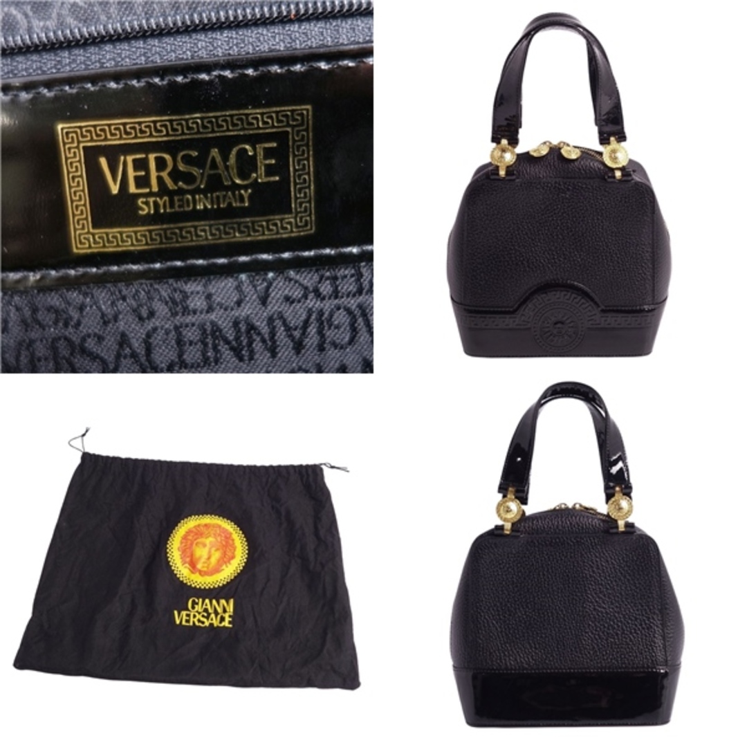 VERSACE ヴェルサーチ ハンドバッグ エナメル レザー 本革 ブラック