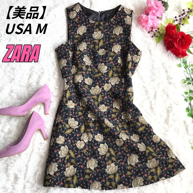 ZARA(ザラ)の【美品】ZARA ザラ 花柄 ワンピース ノースリーブ ひざ丈 Aライン レディースのワンピース(ひざ丈ワンピース)の商品写真