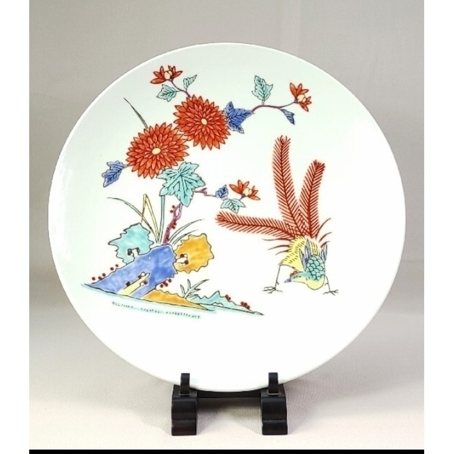 有田焼　義里作　花鳥紋　大皿　飾皿　25.2cm