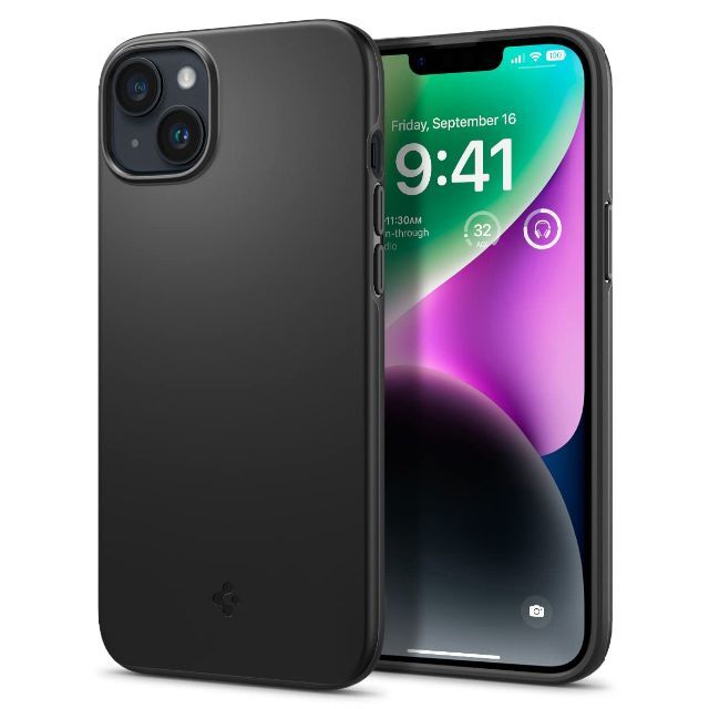 【色: ブラック】Spigen iPhone14Plus ケース 薄型 2重構造