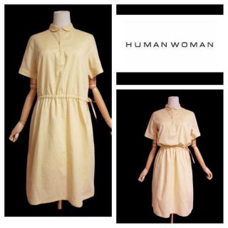 ヒューマンウーマン(HUMAN WOMAN)の【ヒューマンウーマン】シャツワンピース　　イエロー　2WAY 半袖　2サイズ(ひざ丈ワンピース)