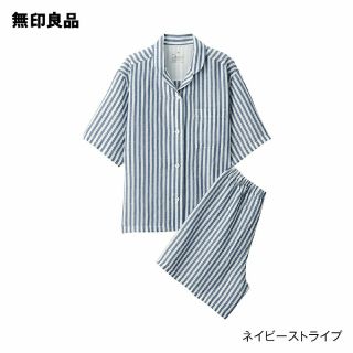 ムジルシリョウヒン(MUJI (無印良品))の無印良品 天然素材の接触冷感 リヨセル麻半袖パジャマ／ネイビーストライプ／Ｍ(パジャマ)