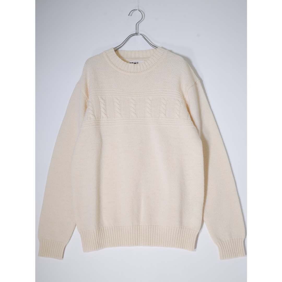 MHL. MARGARET HOWELLマーガレットハウエル Basic Wool Cable Knitケーブル編み切替ウールニットセーター【L】【MKNA71408】