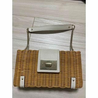 ケイトスペードニューヨーク(kate spade new york)の【美品】Kate spade かごバッグ　ホワイト(かごバッグ/ストローバッグ)