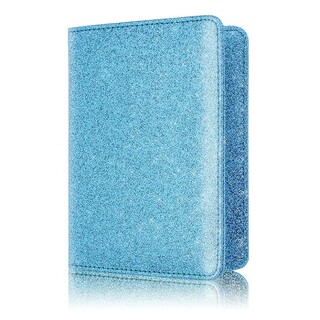 パスポートケース グリッターラメ キラキラ カード入れ付き ブルー(旅行用品)