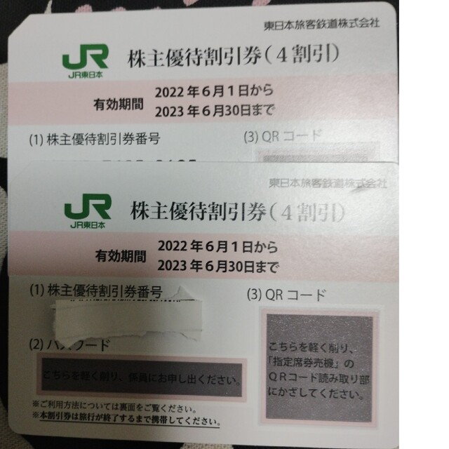 JR東日本株主優待割引券2枚2023年6月30日