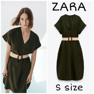 ザラ(ZARA)のZARA　リネンブレンド ベルトディテール チュニックワンピース(ひざ丈ワンピース)