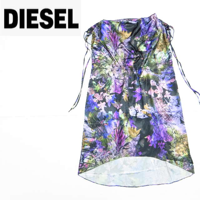 DIESEL(ディーゼル)の美品 DIESEL ディーゼル サテン ドレスワンピース XXS 花柄 レディースのワンピース(ひざ丈ワンピース)の商品写真