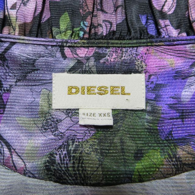 DIESEL(ディーゼル)の美品 DIESEL ディーゼル サテン ドレスワンピース XXS 花柄 レディースのワンピース(ひざ丈ワンピース)の商品写真