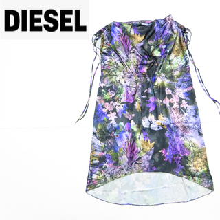 ディーゼル(DIESEL)の美品 DIESEL ディーゼル サテン ドレスワンピース XXS 花柄(ひざ丈ワンピース)