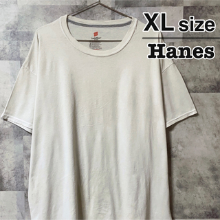 ヘインズ(Hanes)のHanes ヘインズ　Tシャツ　XLサイズ　グレー　ホワイト　白　無地　古着(Tシャツ/カットソー(半袖/袖なし))