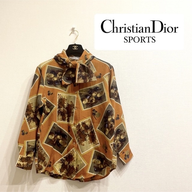 【Christian Dior】ヴィンテージ　額縁柄リボンタイ付きシャツのサムネイル