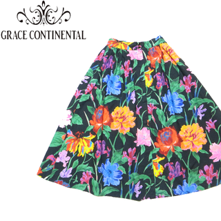 グレースコンチネンタル(GRACE CONTINENTAL)の美品 GRACE CONTINENTAL フラワープリントロングスカート S(ロングスカート)