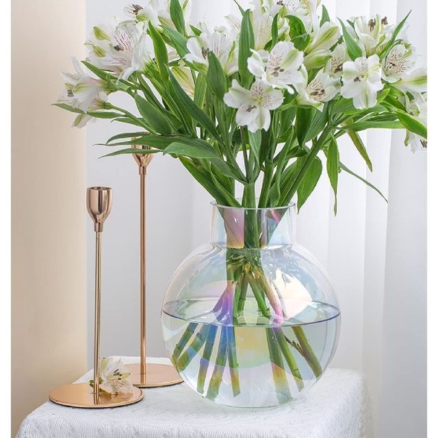 【色: B-大きい（高さ:21cm）】ガラス フラワーベース 花瓶 丸い 円形