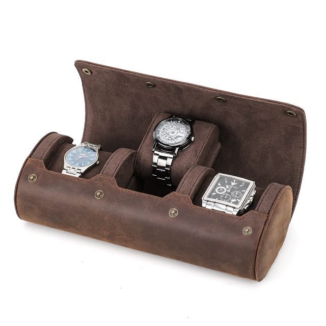 HIRAM 本革腕時計ロール 腕時計収納ケース 腕時計収納ボックス 3本用 レザ