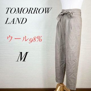 トゥモローランド(TOMORROWLAND)の美品　ワイドテーパードパンツ　タック入り　ウエストリボン　カジュアル　フォーマル(カジュアルパンツ)