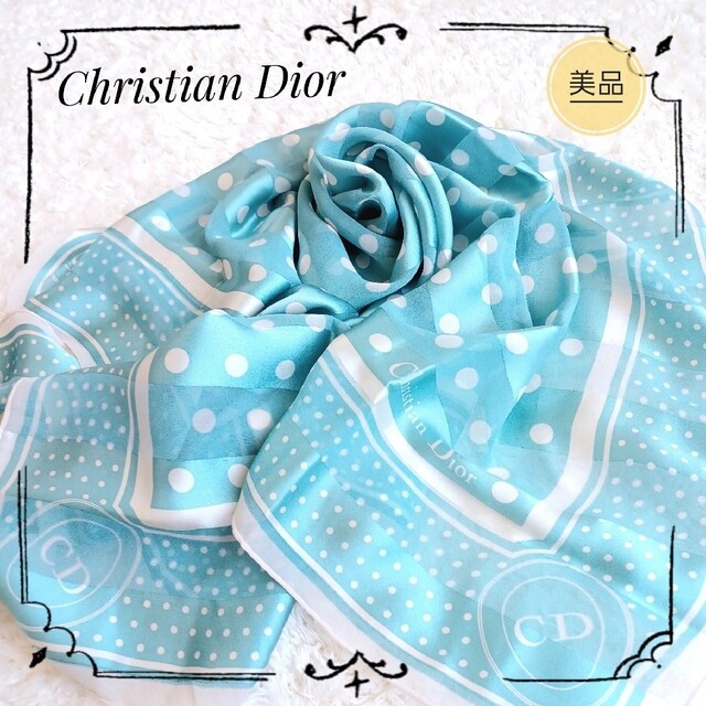 Christian Dior(クリスチャンディオール)のChristianDior☆ディオール ドット柄  シルク シフォン スカーフ レディースのファッション小物(バンダナ/スカーフ)の商品写真